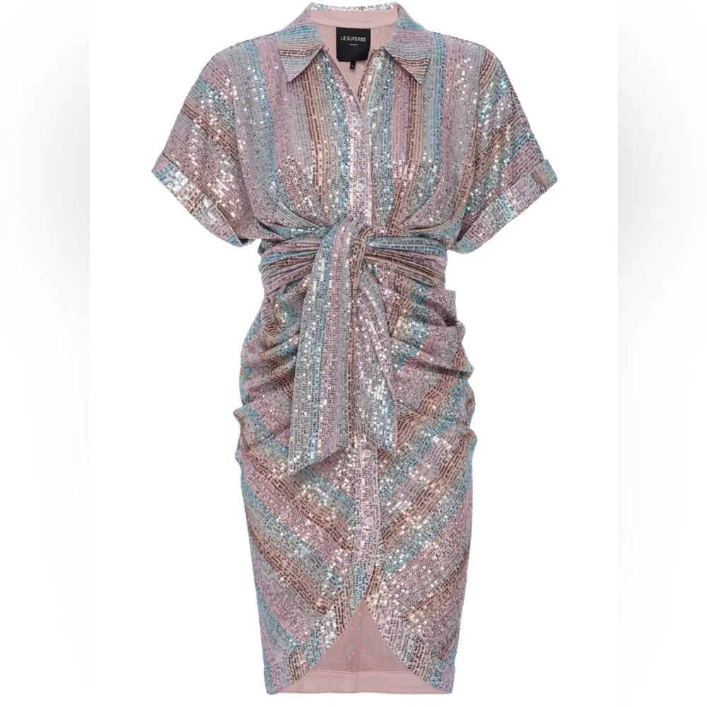 LE SUPERBE MINI MIKO DRESS AQUA RAINBOW size 4 NWT $495๐ - Picture 1 of 14